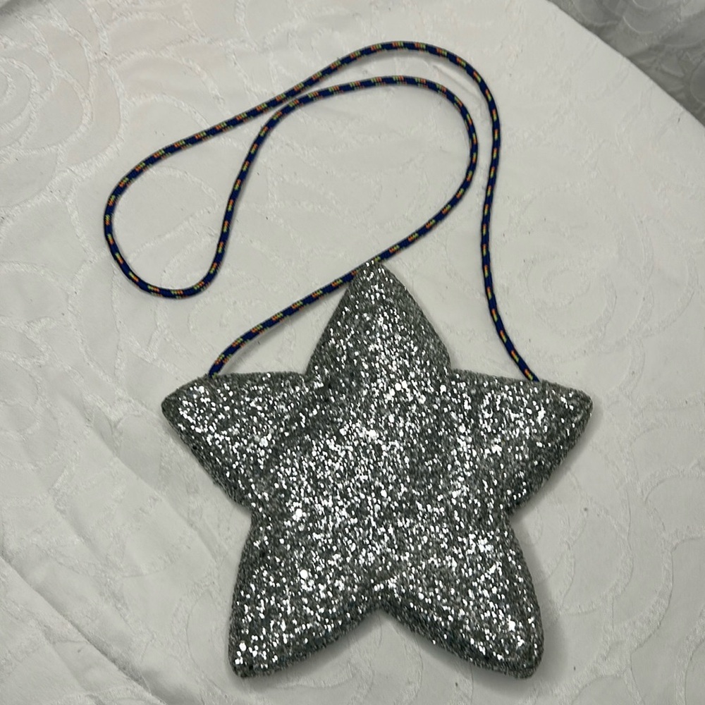 CREWCUTS silver sparkly star shaped hard sequined girls little purse.